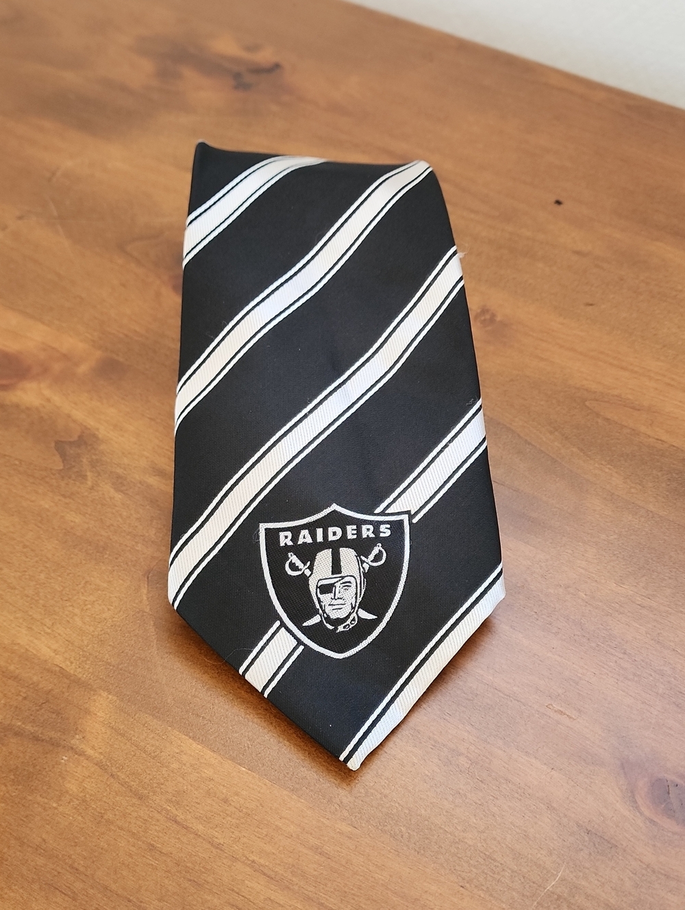 NFL Las Vegas Raiders Black and White Striped Silk Tie NWT